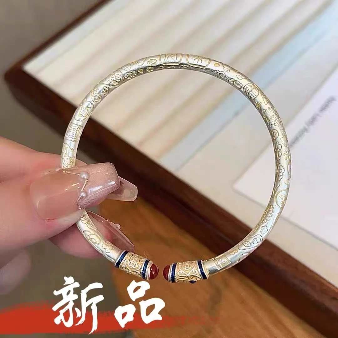 足银手镯 2号-描金吉言招财猫【开口】手镯
