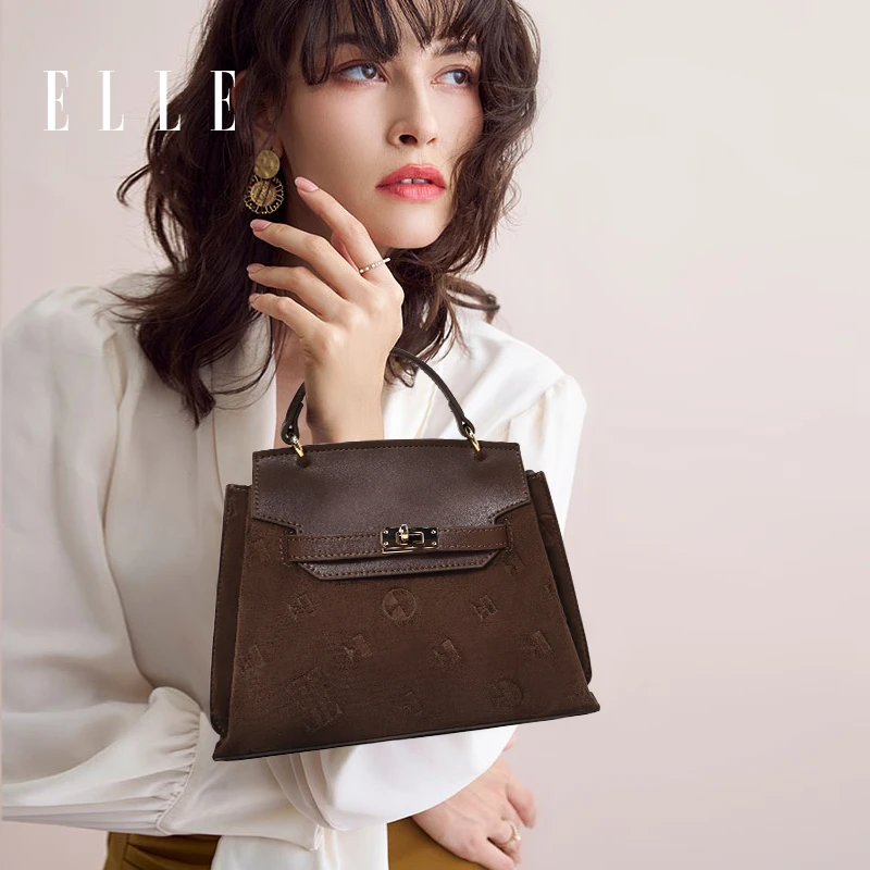 ELLE25年新款女士凯莉包简约压纹潮流单肩包时尚轻奢46593W