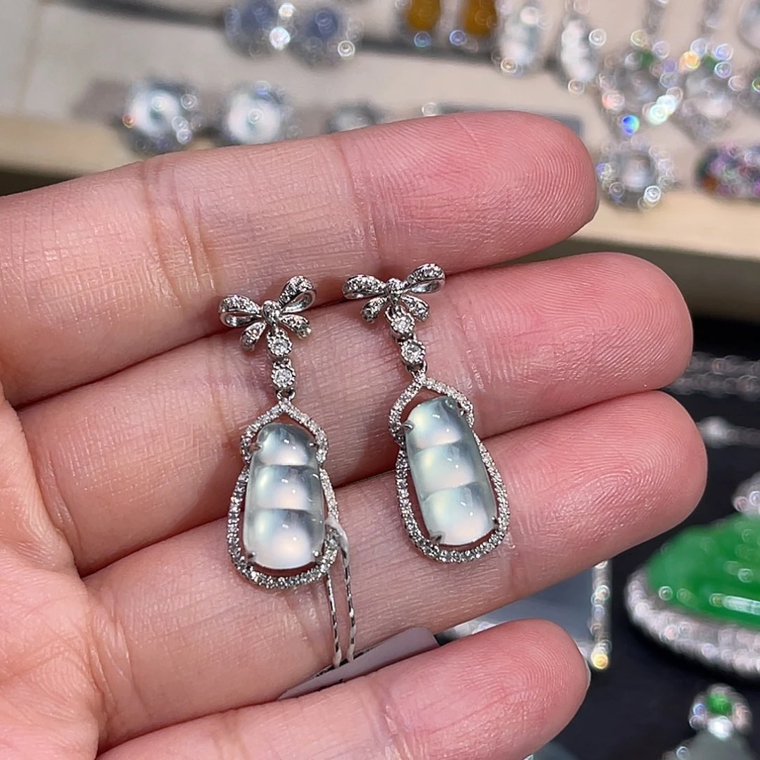 翡翠18K金镶嵌耳饰福豆