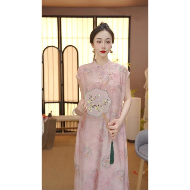 2025新中式改良中式斜襟春夏季女装宽松连衣裙FB2505111