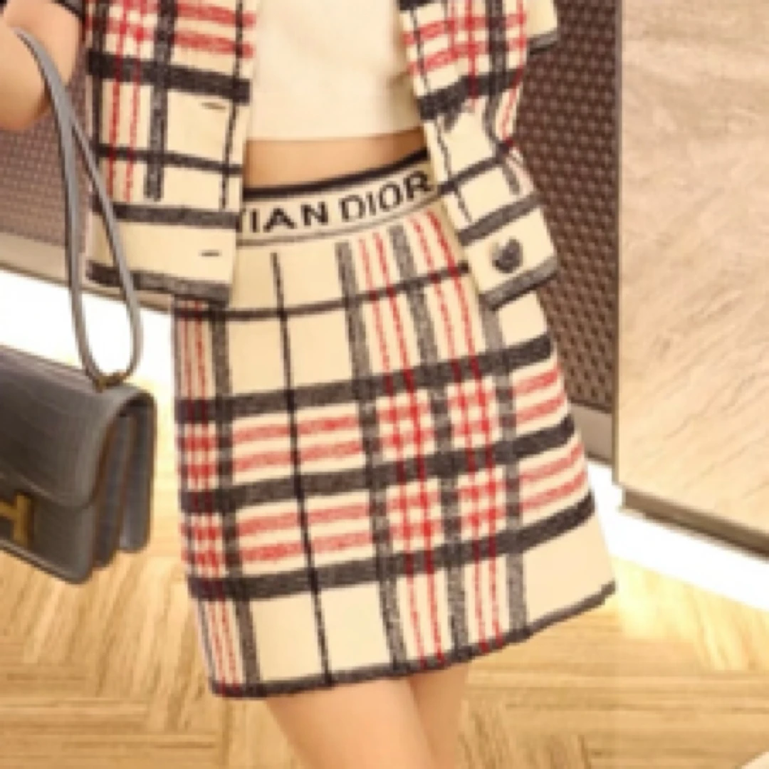 未使用 DIOR/迪奥 A100308/字母logo格纹短裙/34码