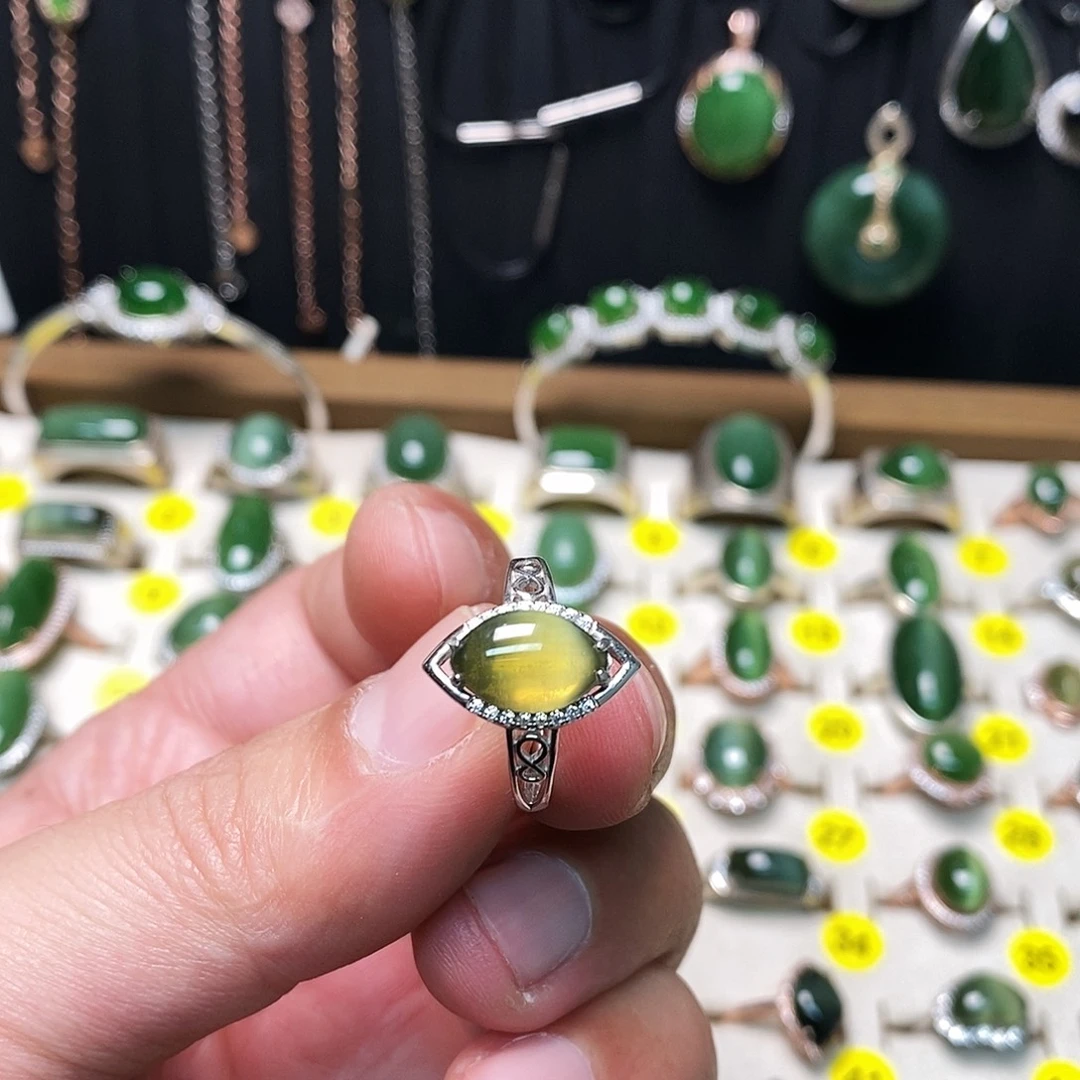 和田玉（碧玉）银S925镶嵌戒指