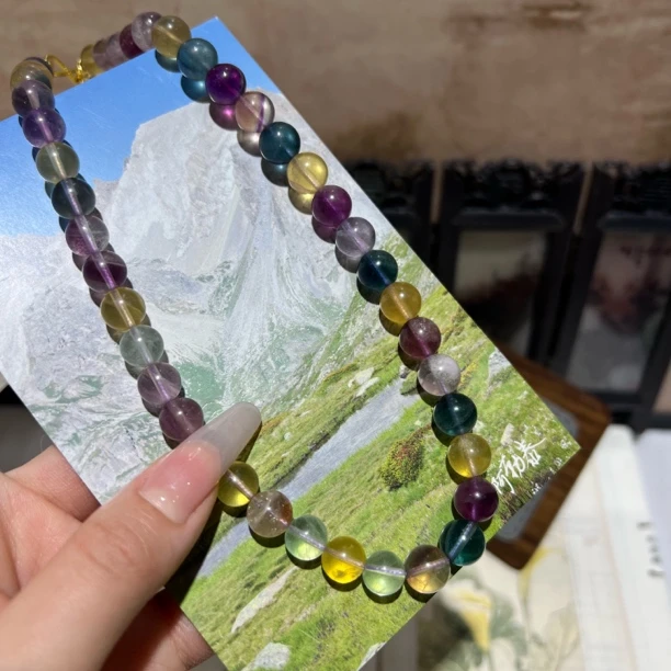 【月月家】H098天然萤石 原创萤石项链9-10mm多样性发其一