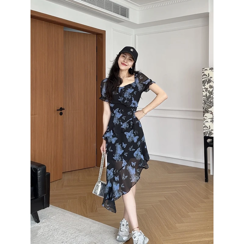 张阿星【秘蝶遐想】清冷遮肉雪纺飘逸灵动修身显瘦连衣裙W425Q07643