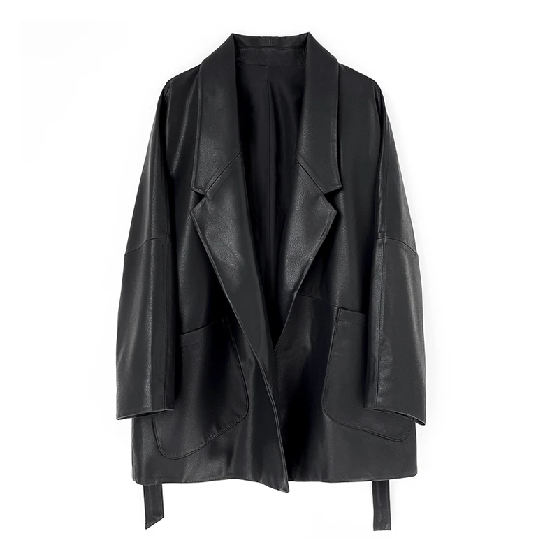 海宁真皮皮衣女中长款风衣大口袋风衣宽松显瘦单装外套夹克风衣