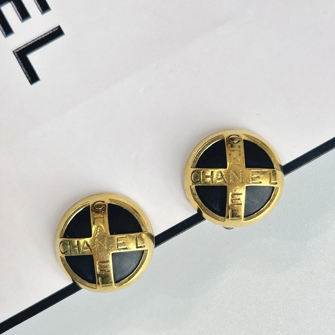 95新 Chanel/香奈儿 Chanel vintage香奈儿中古黑金耳夹