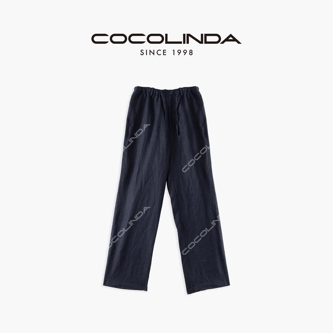 COCOLINDA |100%亚麻老钱系带藏蓝休闲裤P2852