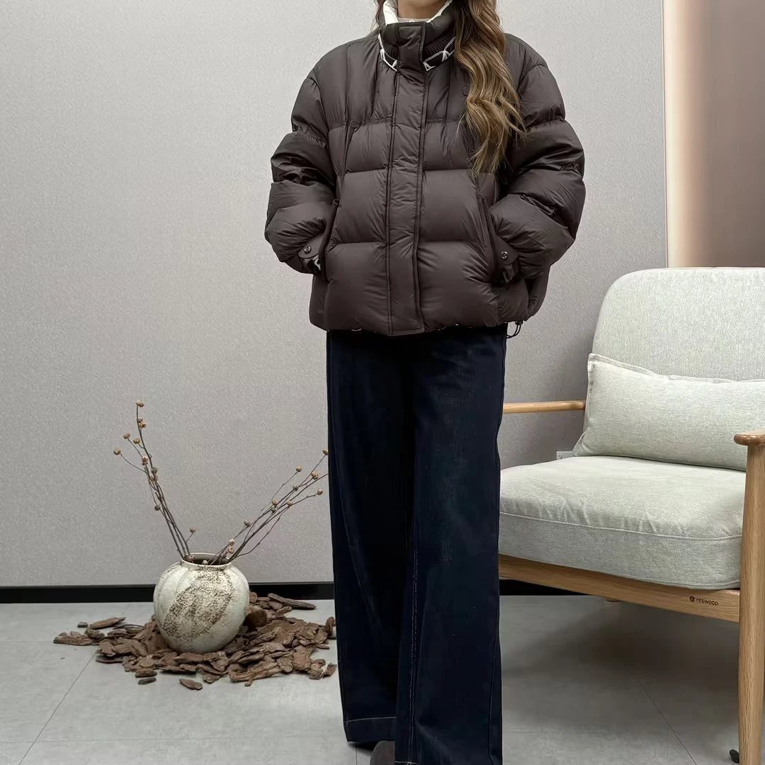 BSiEE本涩拼接毛织羽绒服冬季鸭绒短款百搭复古加厚宽松F42112A02