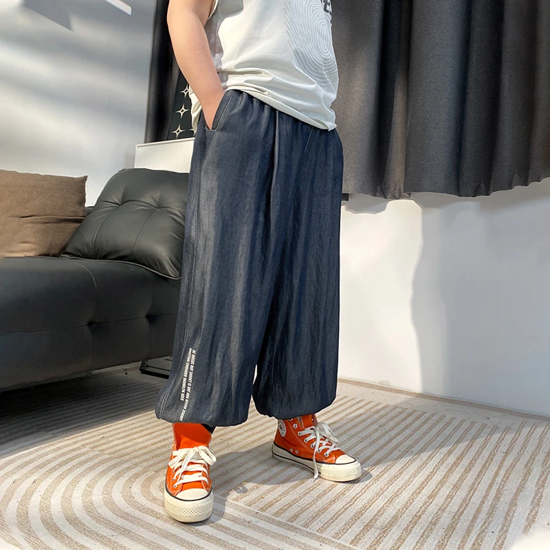 【胖童】加肥大码宽松9分裤弹力软牛仔薄裤中大童夏防蚊裤G2KZ1888