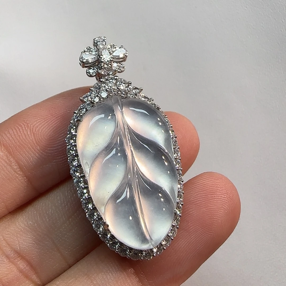 翡翠18K金镶嵌吊坠(不含链)叶子