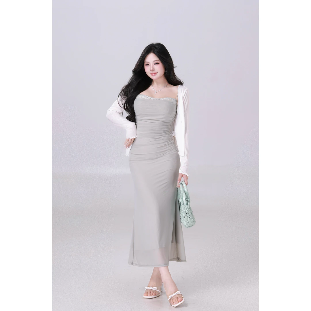 现现MengFairy 【氛围蕾丝】纯欲温柔显瘦长款吊带连衣裙4608欧若风