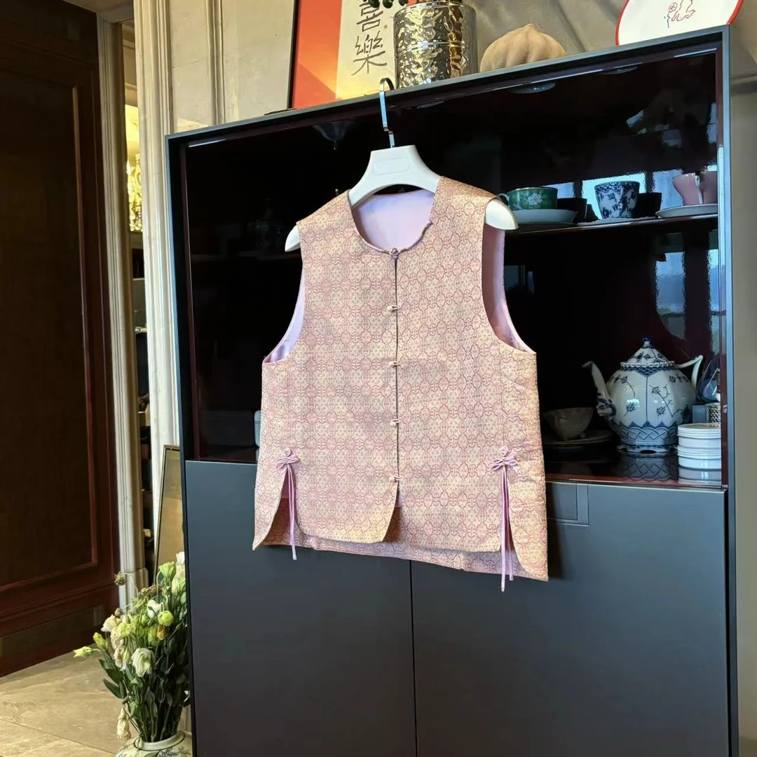 漫颜刘2024夏季新品粉色提花马夹时尚百搭中式马甲