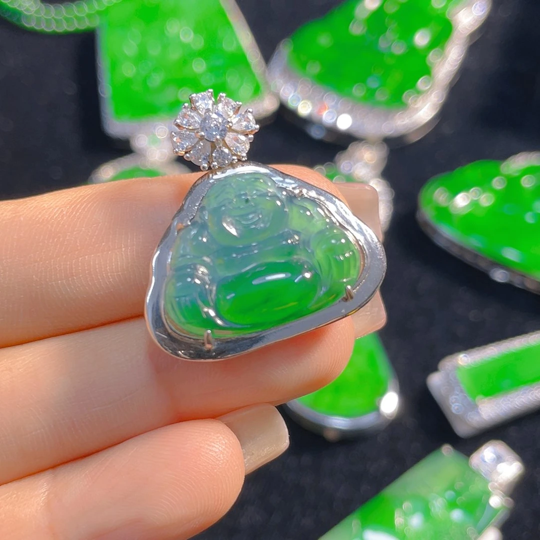 翡翠银S925镶嵌颈饰天然