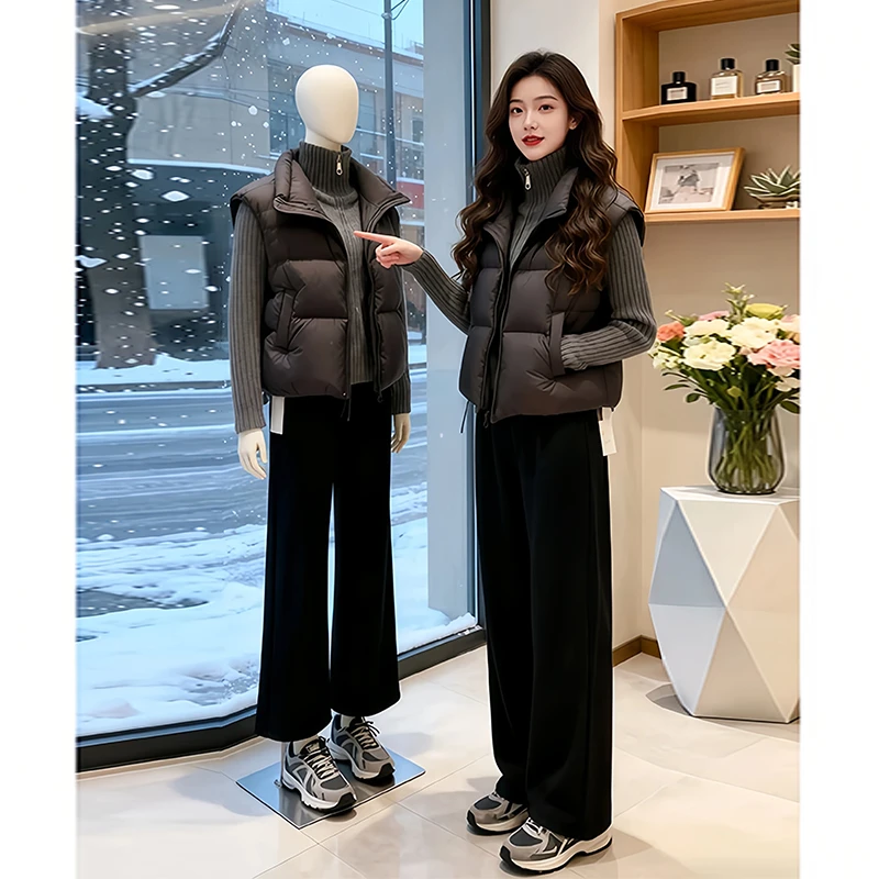 SHALLDOER【松弛模范生】通勤马夹棉服套装女秋冬季小个子三件套