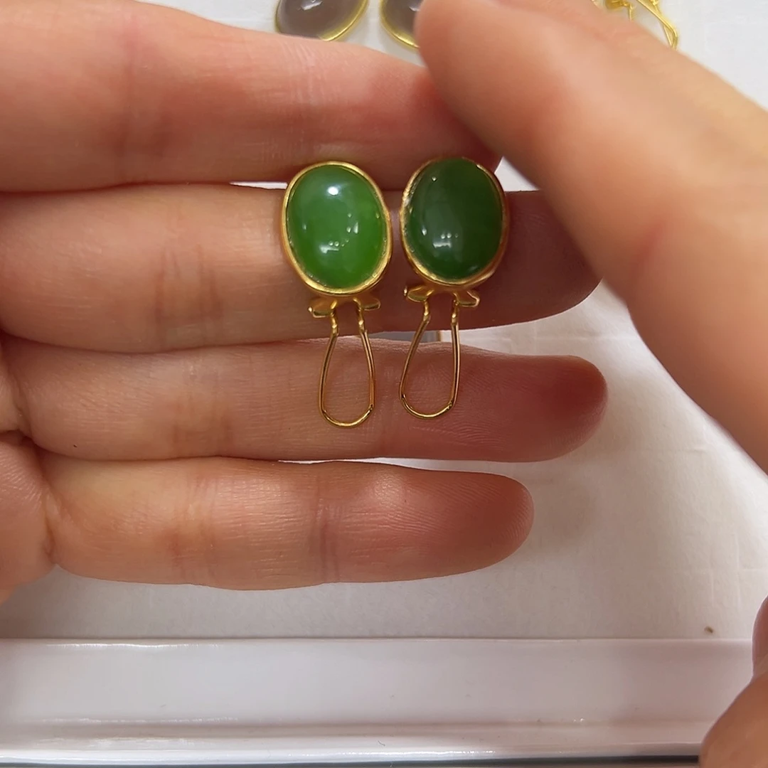 和田玉耳饰颜色多样性发货拍一发一银S925镶嵌你**光