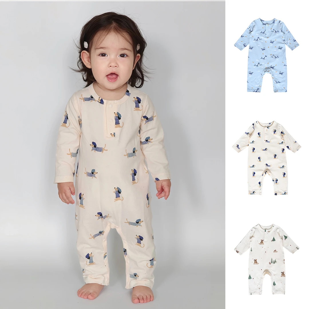 ins婴儿A类套头连体衣秋冬宝宝亲肤长袖无骨爬服