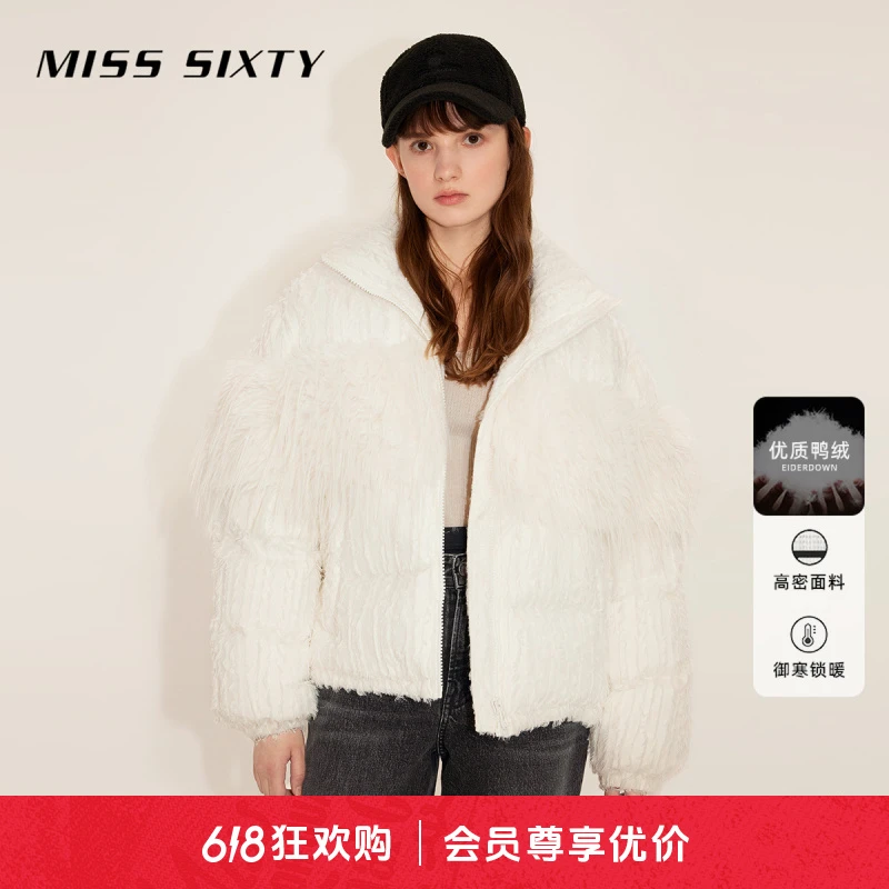 Miss Sixty羽绒外套女重工立领仿皮草拼接加厚保暖