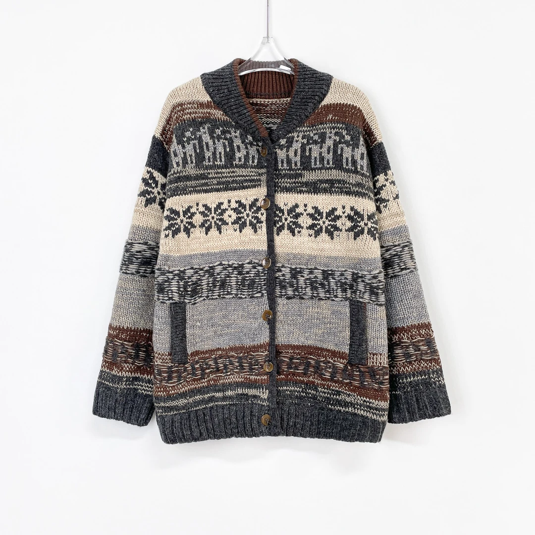 费尔岛加厚提花开衫毛衣外套 XIAOP-Z8846