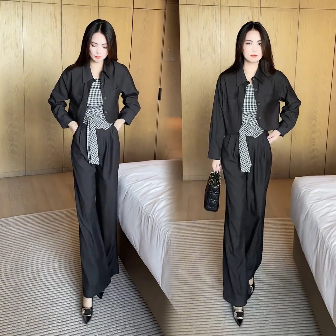 2025秋季新款气质洋气质休闲显瘦减龄三件套女高级感复古长袖套装
