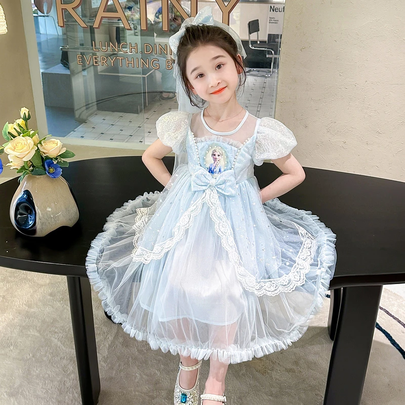 艾莎公主裙女童2025新款儿童夏季冰雪奇缘网纱裙子女孩爱莎连衣裙