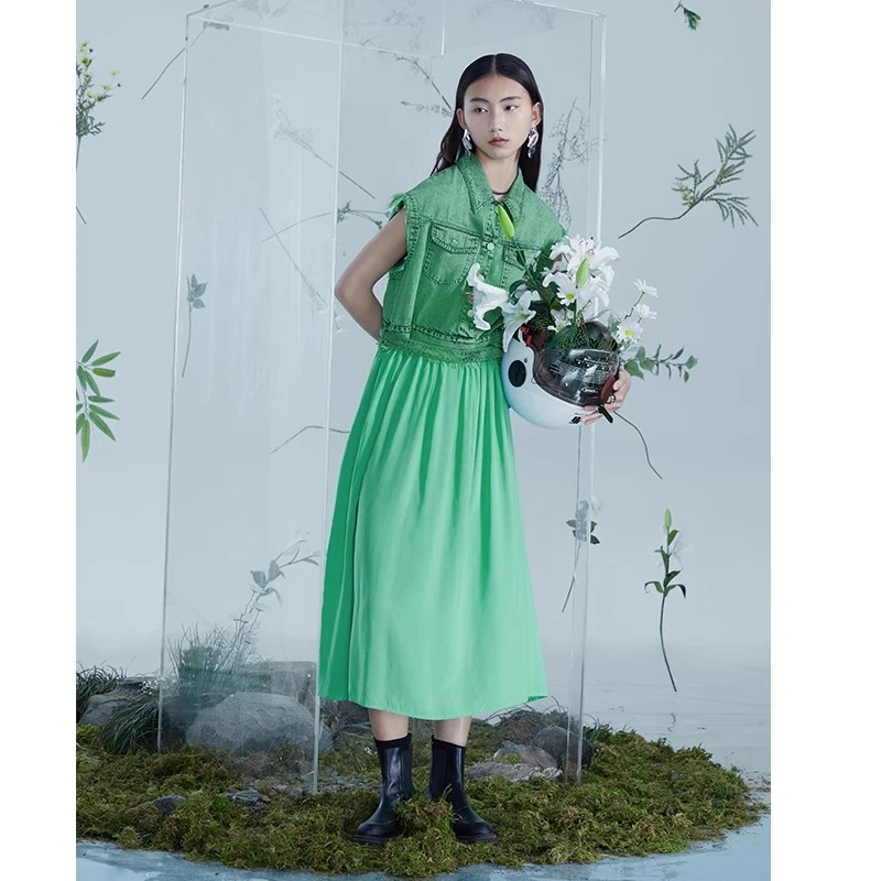 半圆原创春夏季新款无袖牛仔裙子宽松中长款连衣裙R21214035