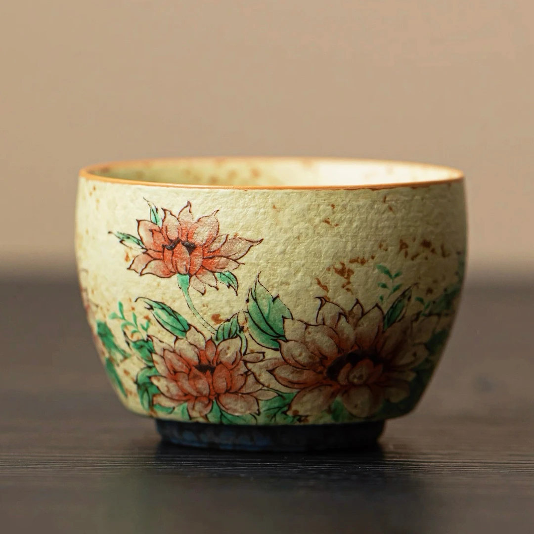 茶杯轻奢火山红向日葵焦糖釉主人杯中式功夫茶具家用喝茶品茗杯