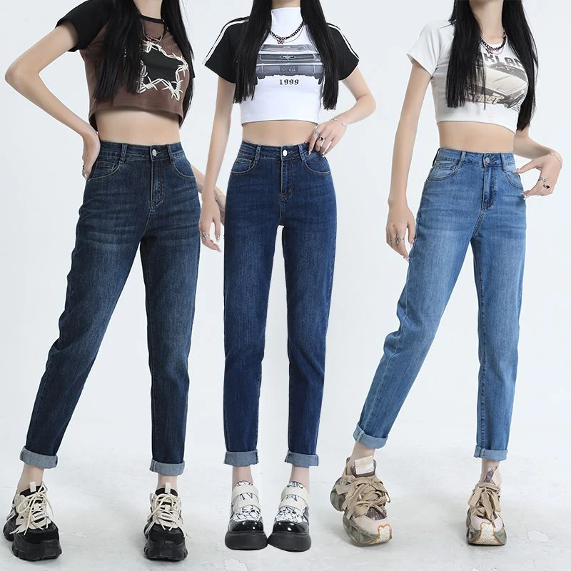 春秋爆款弹力窄版高腰薄款老爹裤女小个子梨形宽松显瘦哈伦老爹裤