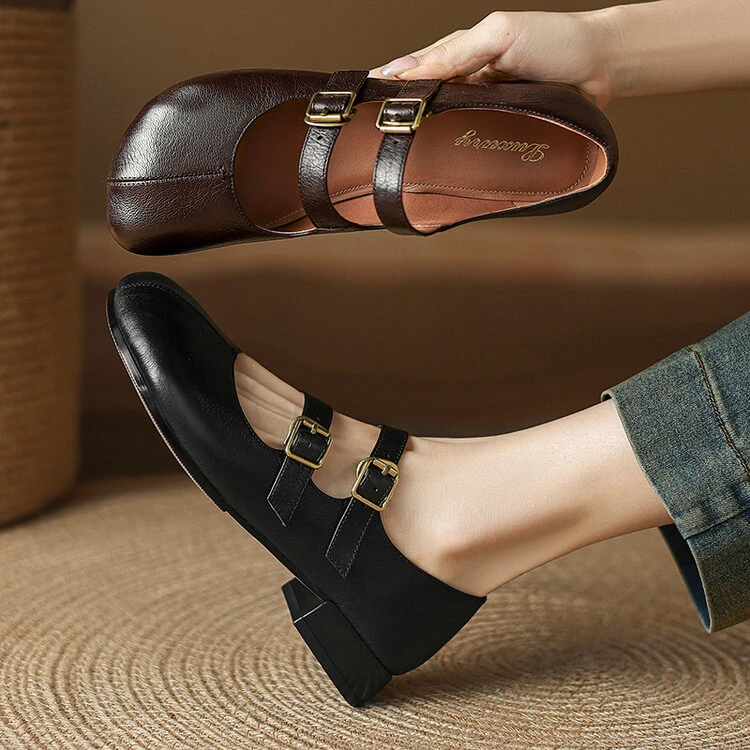 浅口单鞋2024年秋季复古风平跟浅口纯色