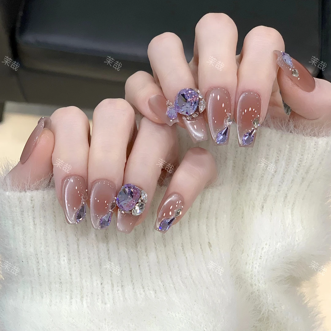 茉哉现货【紫霞仙子】纯手工定制美甲拆卸穿戴甲A4082
