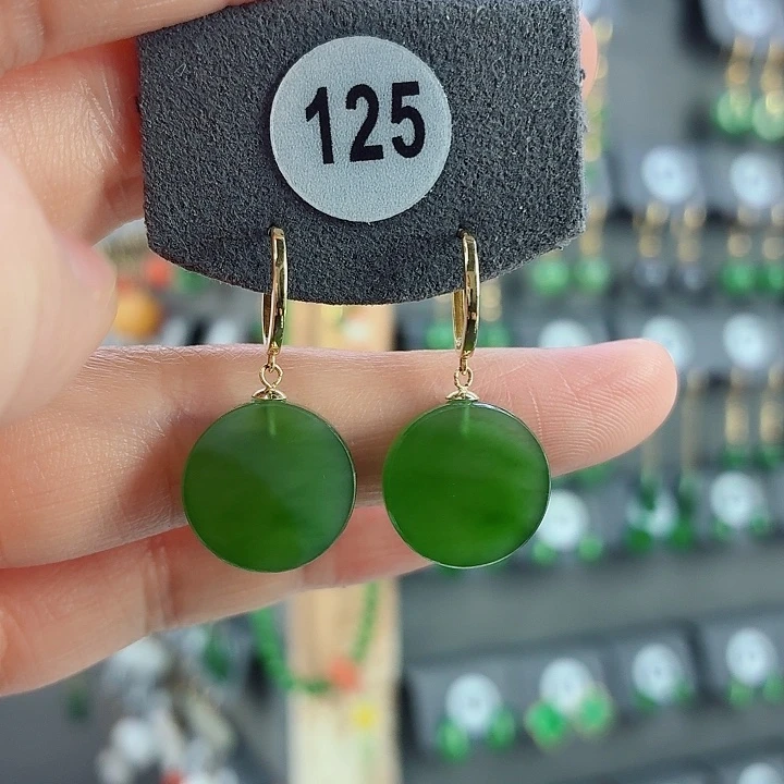 和田玉18K金镶嵌耳饰