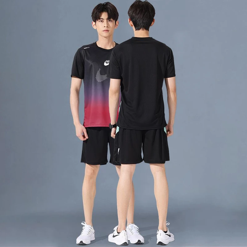 2025夏季情侣短袖短裤冰丝套装男女款宽松运动五分短裤套装