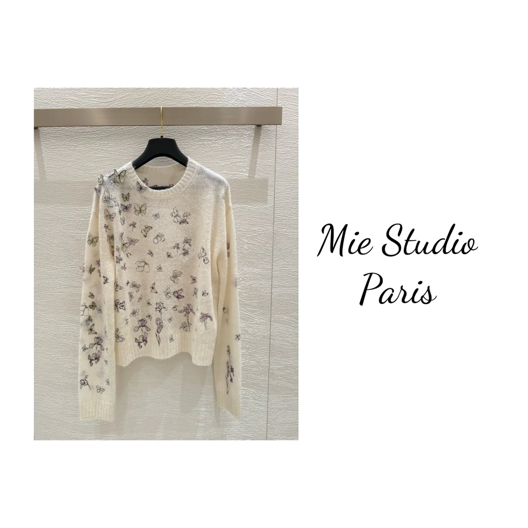 D蝴蝶重工刺绣套头马海毛羊驼毛针织衫#25-278