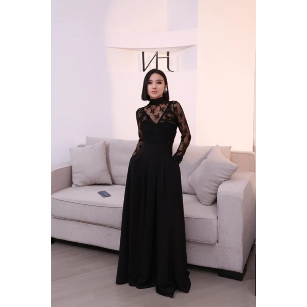 【妙妙精选】HUANGNAJI赫本风时尚气质长款黑色显瘦半裙C449