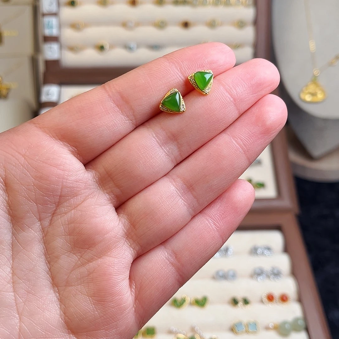 和田玉耳饰银S925镶嵌