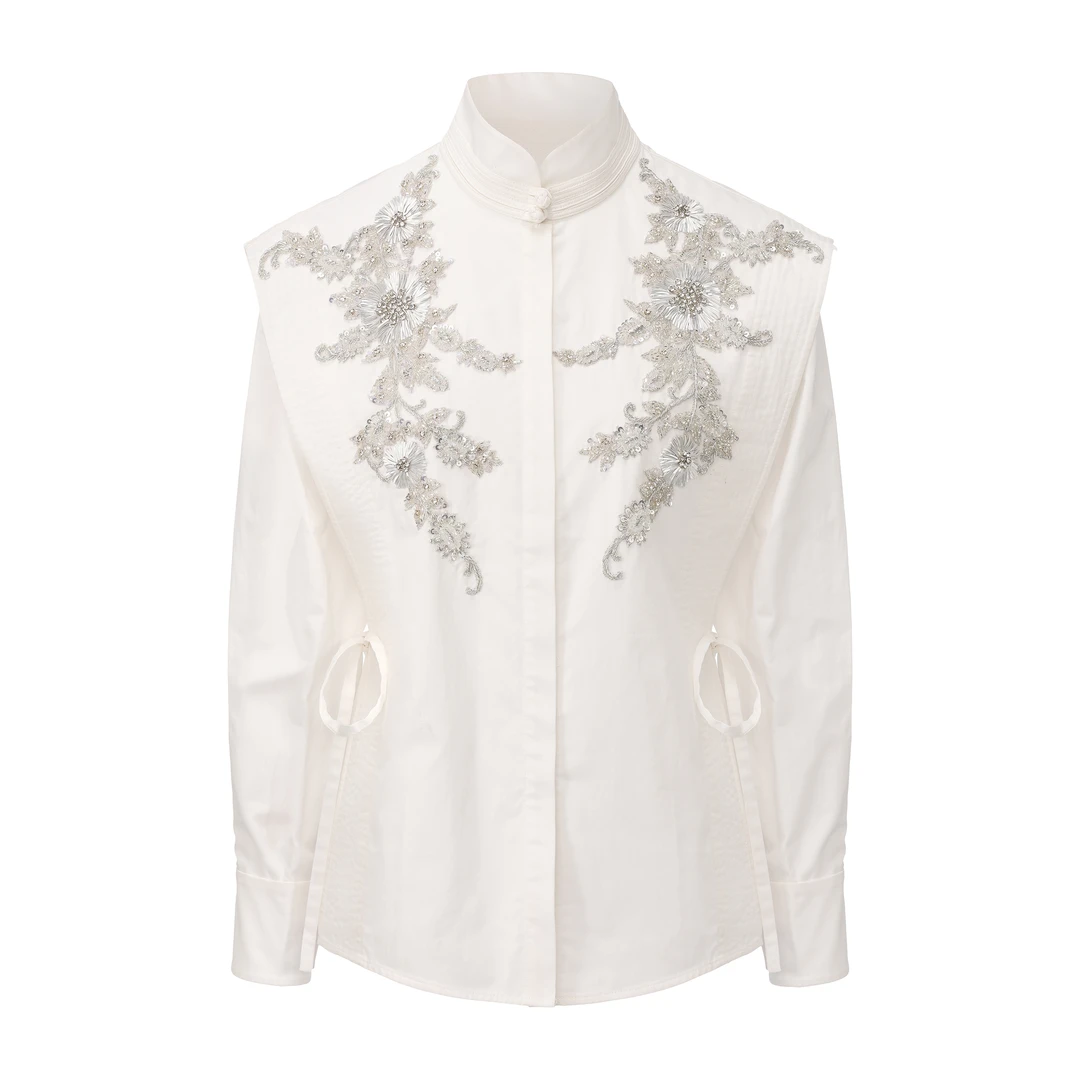 JUNYANG杨君 琼枝玉台中式立领盘扣衬衫