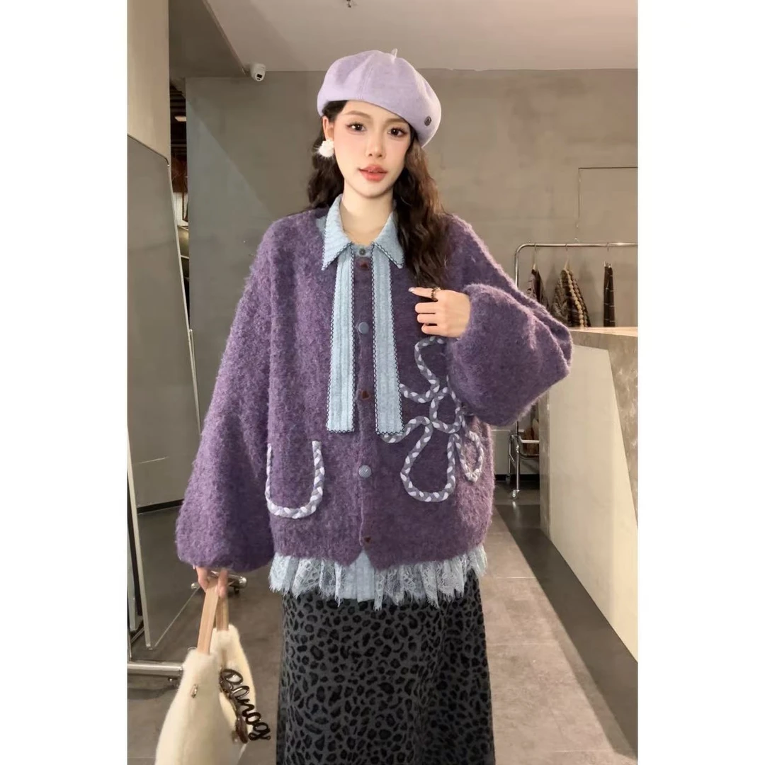 VGVL旻旻毛衣【有钱花】秋冬慵懒厚款洋气手工编织毛衣开衫女50264