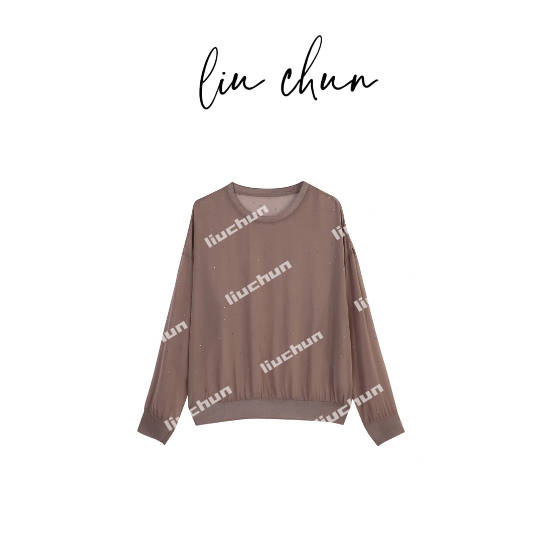 《CHUN》星空闪钻净色桑蚕丝上衣