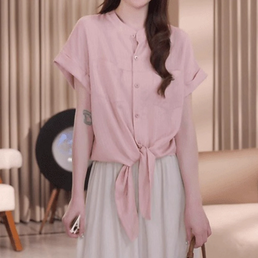 小众显瘦百搭上衣夏季薄款胖MM大码女装简约设计感翻领短袖衬衫女