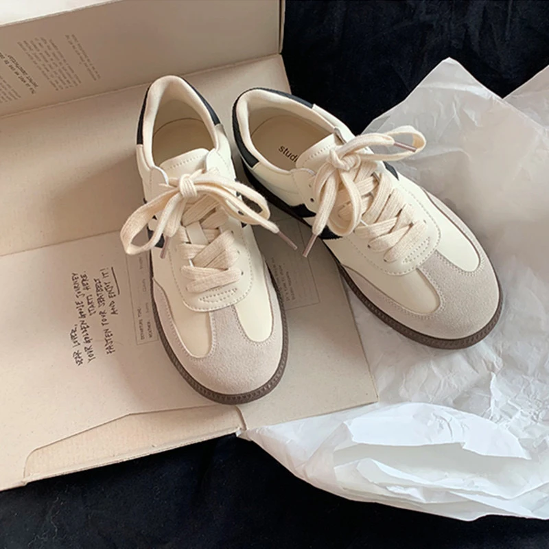 内增高小白鞋百搭平底板鞋真皮复古拼色爆款德训鞋女厚底红色鞋子