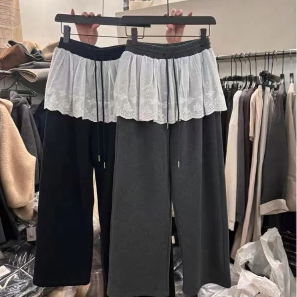 【 雨•美 推荐 】M192休闲百搭蕾丝花边卫裤