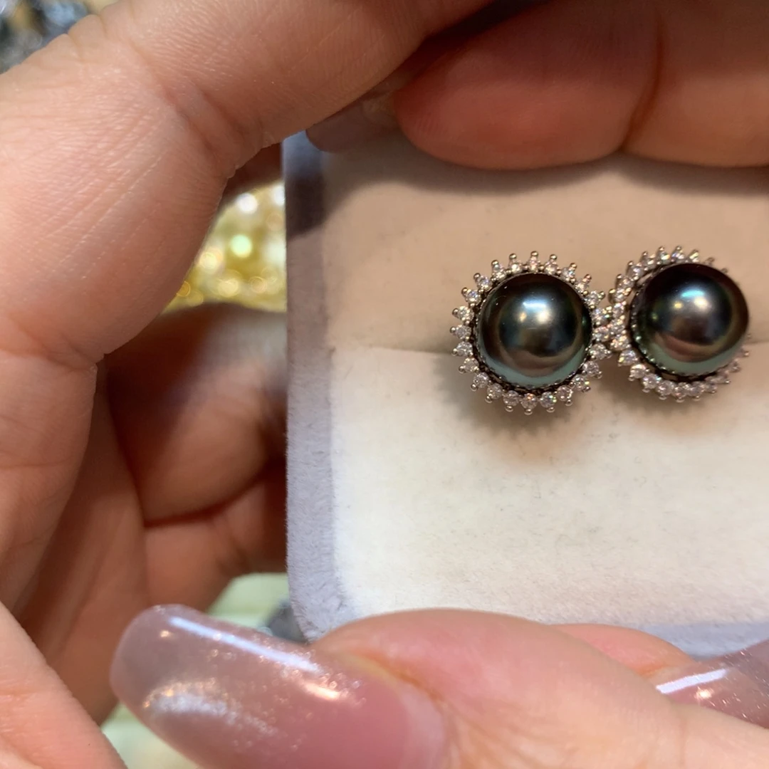 海水珍珠耳饰银S925镶嵌