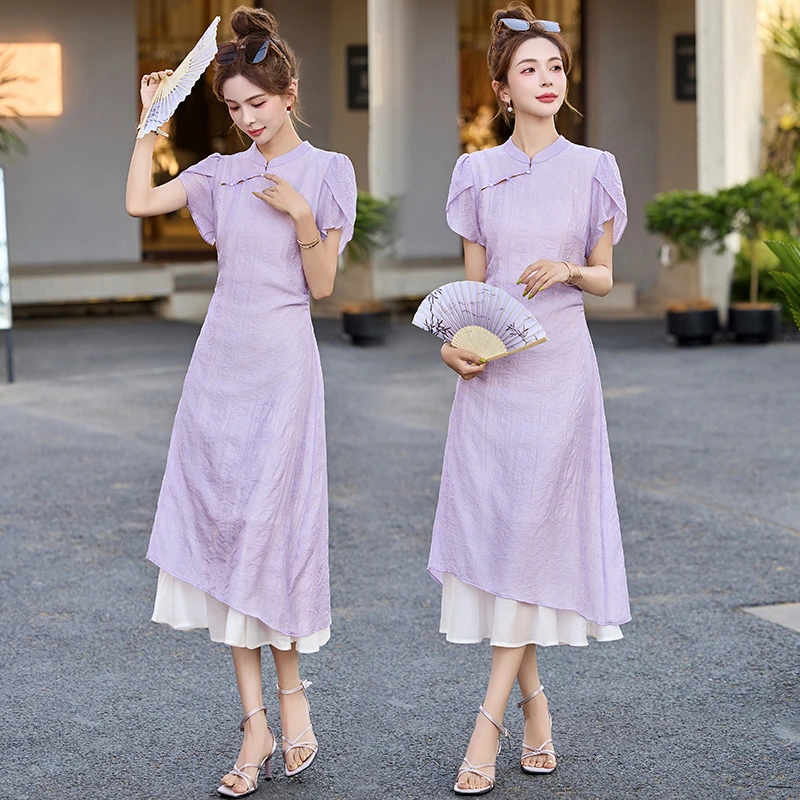 新中式国风改良旗袍连衣裙女2025夏季新款复古盘扣气质中长款裙子