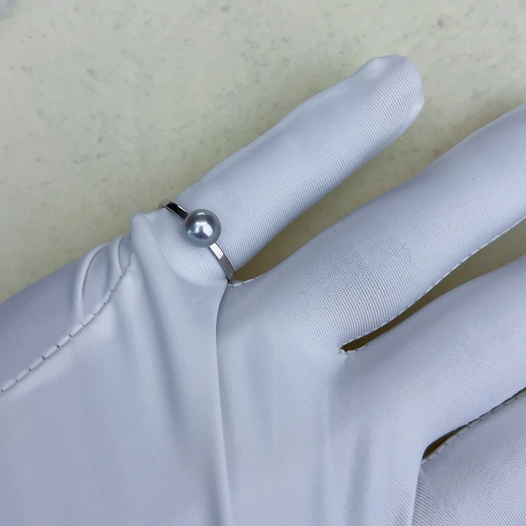 海水珍珠海水akoya真多麻色戒指6-7mm18K金镶嵌