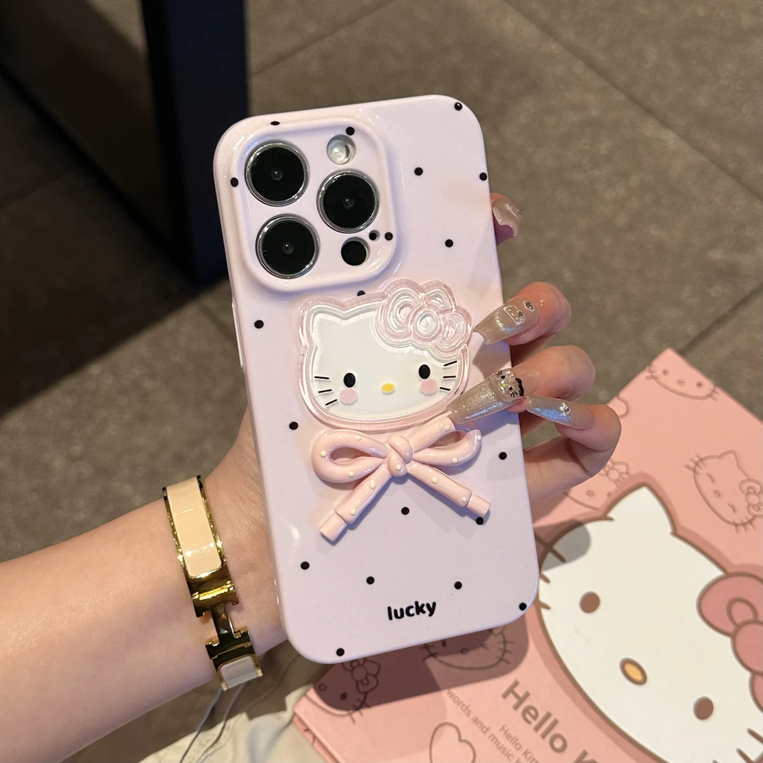 奥菲顿少女粉波点kitty适用苹果16手机壳13套华为vivo小米15oppo