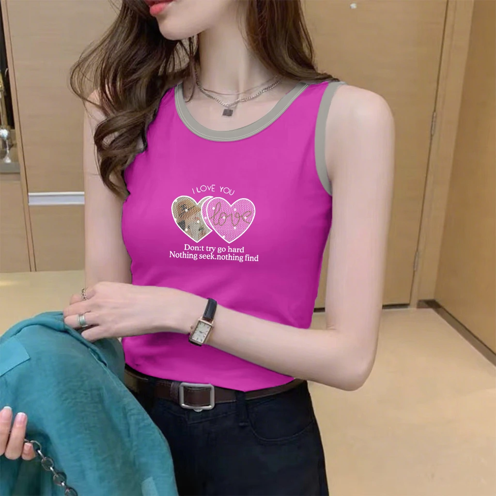 时尚无袖女背心打底T恤休闲百搭简约圆领撞色夏季吊带可内搭外穿