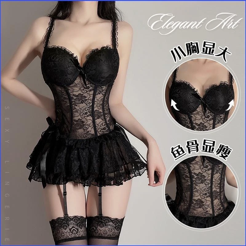 显瘦显大蕾丝睡衣薄款鱼骨大码成人上衣短裙女