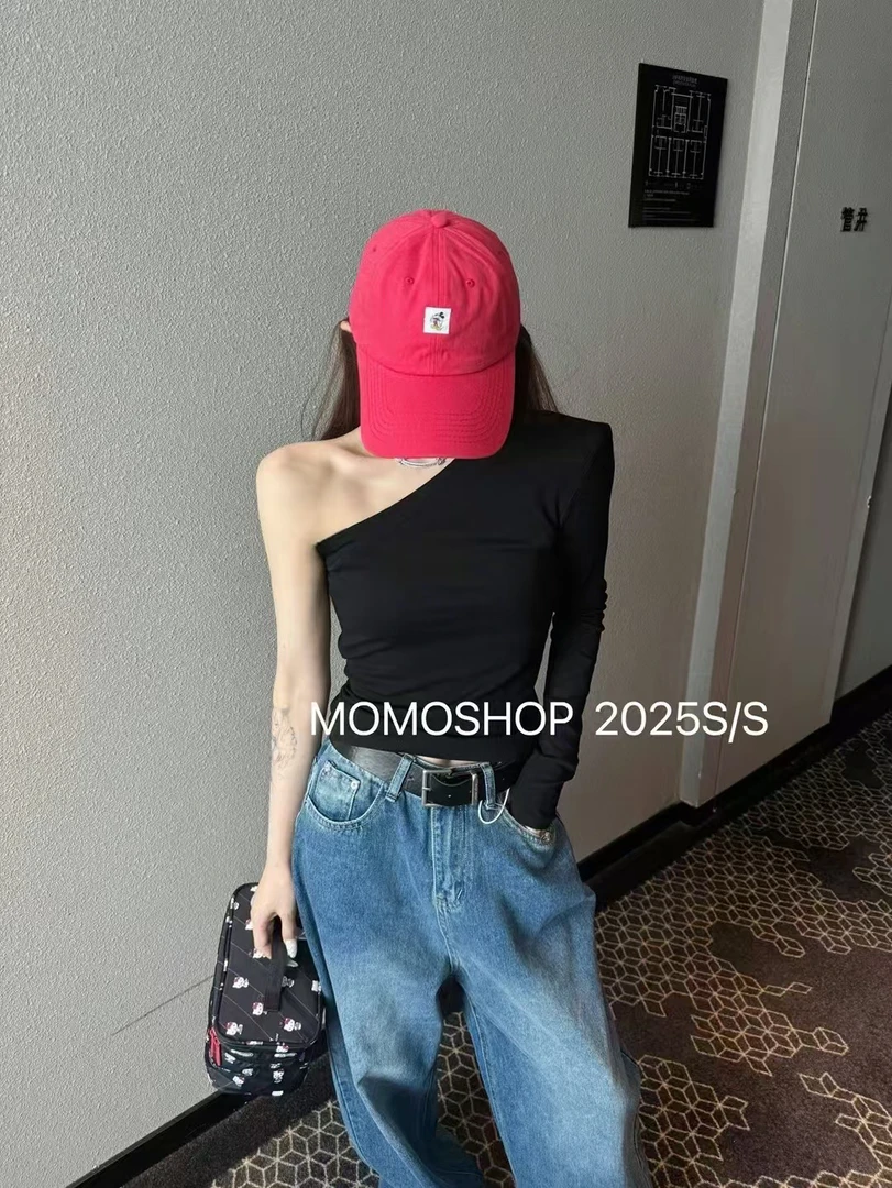 大娜小众～设计款单斜肩打底T恤