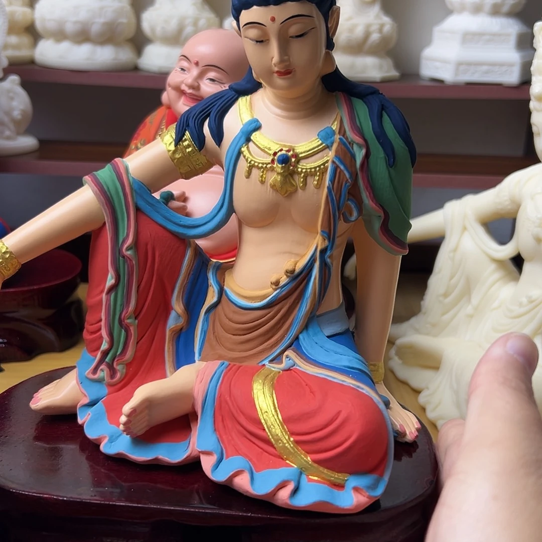 咫***涯藤彩绘自在观音摆件➕赠品底座
