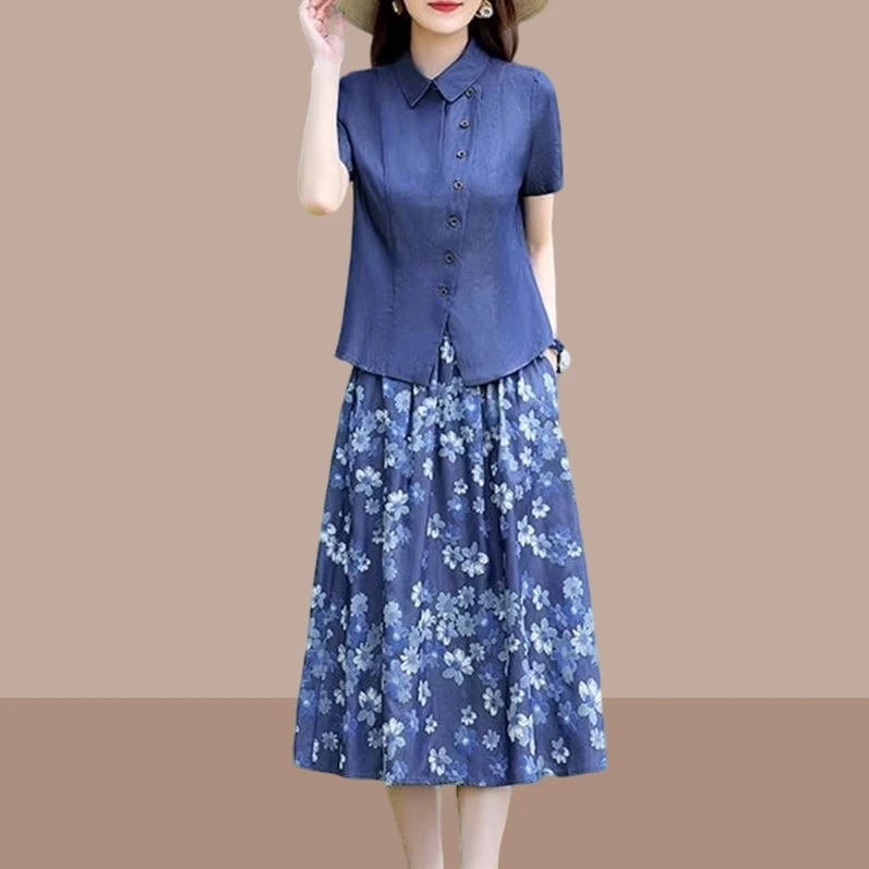 棉麻连衣裙女套装2025夏季新款高端遮肚子显瘦夏天薄款两件套裙子