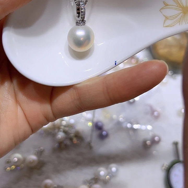 淡水珍珠白珠银色奶嘴扣银S925镶嵌